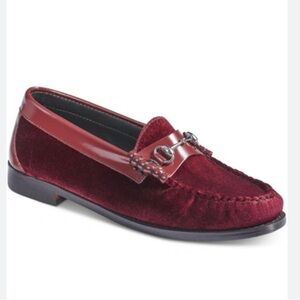 GH BASS Lianna Bit Burgundy Velvet + Leather Weejuns Size 7 NWT